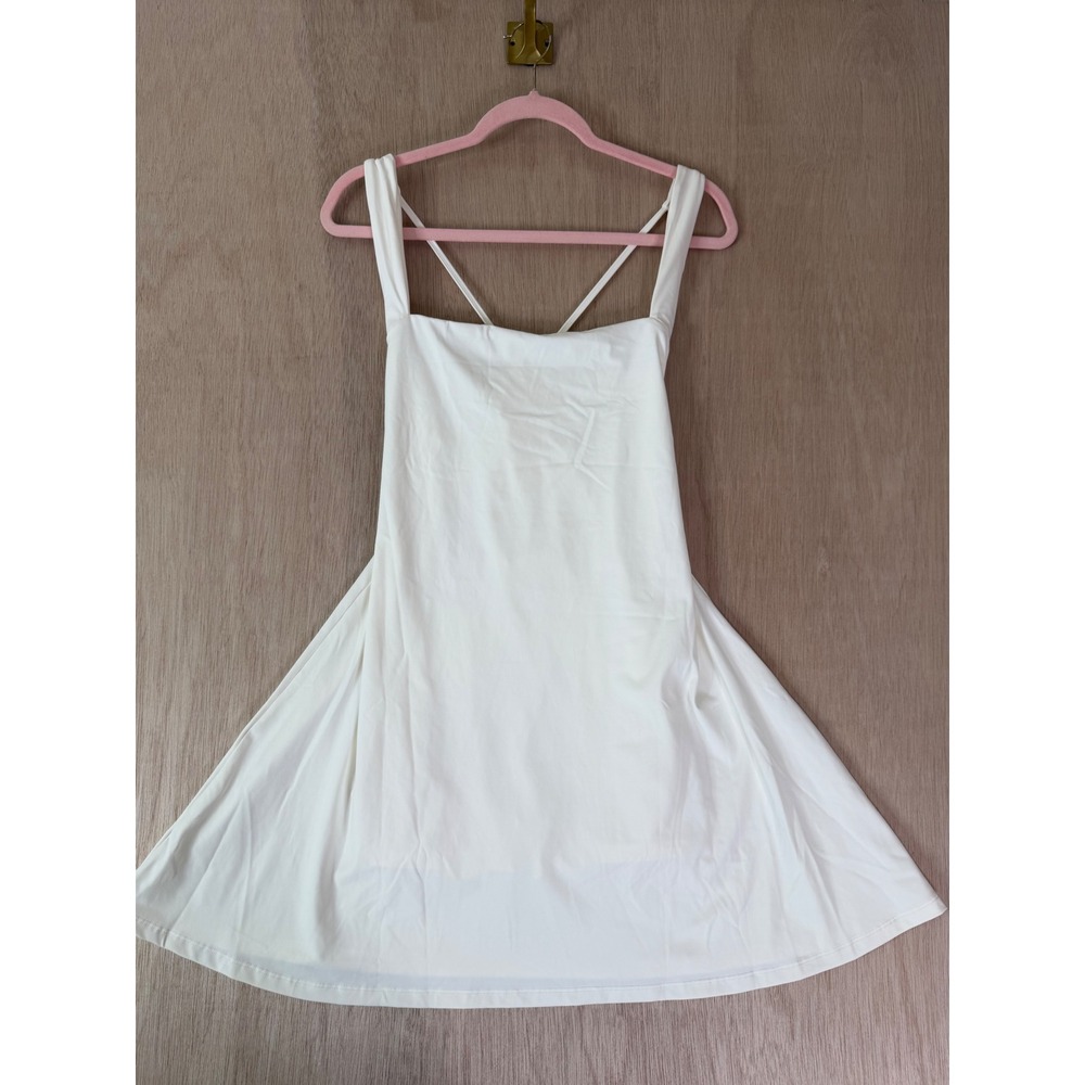 Qinsen Womens White Cross Strap Athletic Dress Square Neck A-Line XL NWT